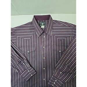 Vintage Flying R Ranchwear Pearl Snap Shirt Men maroon striped Size Large